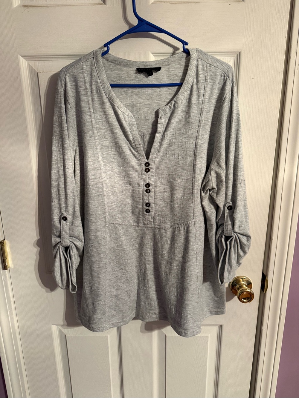 Jane and Delancey Light Gray Button-Front Henley Tunic
